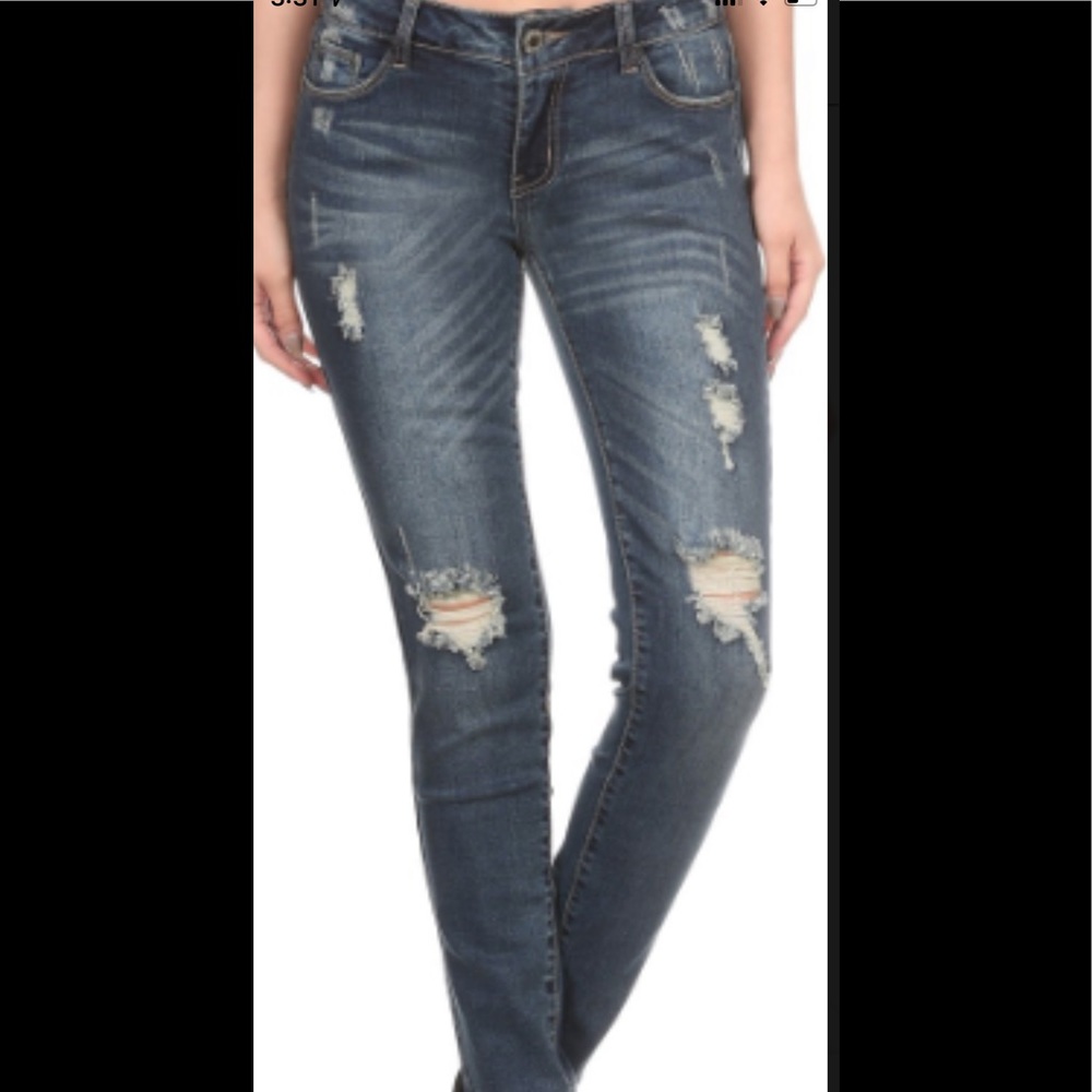 Classic Denim Jeans Mid Rise Distressed Skinny 13